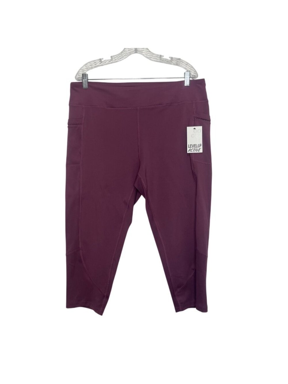 Level Up Active Cropped Activewear Leggings 2X Purple New Pockets Workout Gym